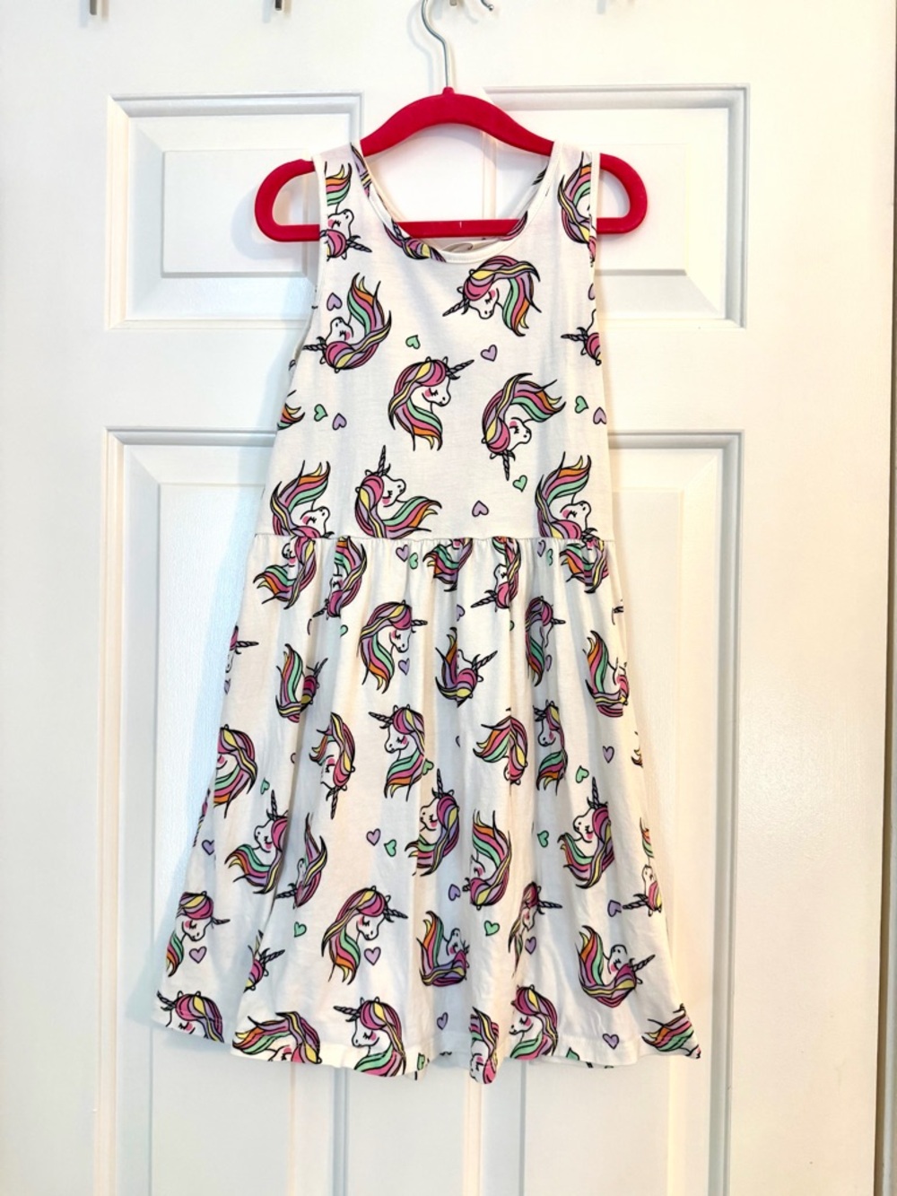 H&M White Sleeveless Dress with Pink & Rainbow Unicorn Print